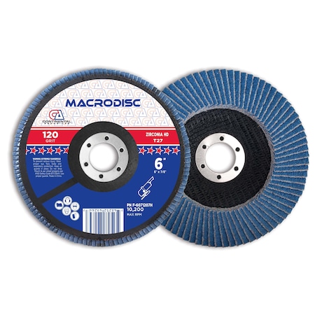 Continental Abrasives 6" x 7/8" 120 Grit T27 Zirconia High Density  Flap Disc F-6071207H